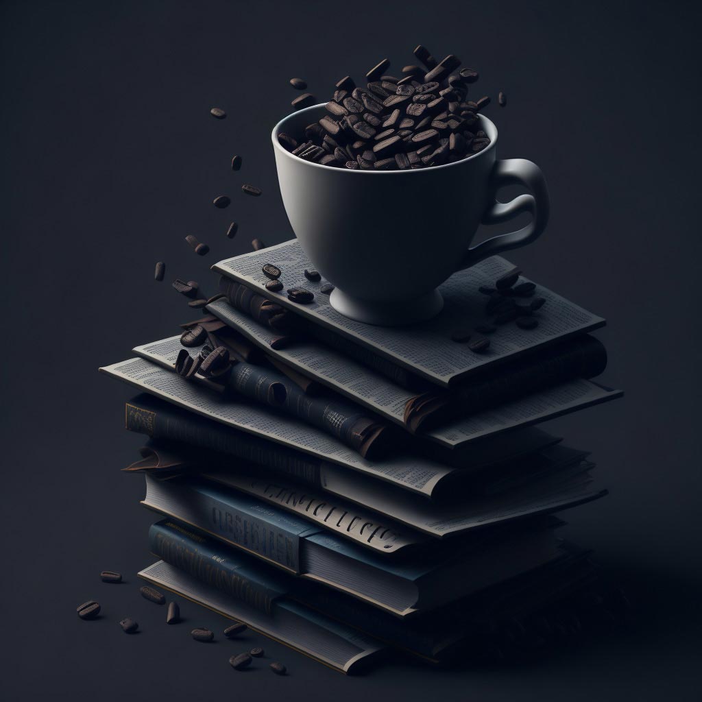 Taza de café sobre pila de libros